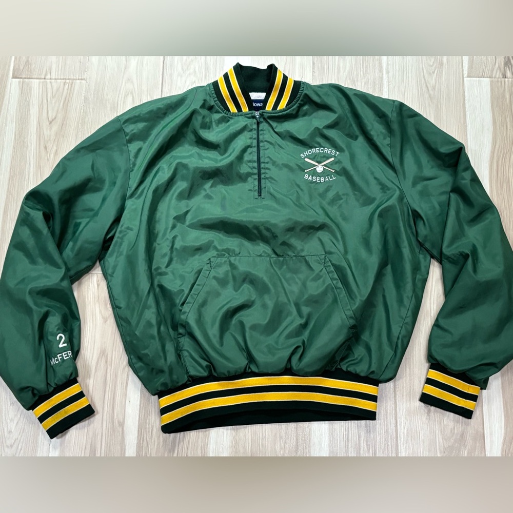 Vtg Holloway Green Varsity Jacket with Yellow Accents Shorecrest Baseball XL